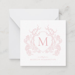 Rosa blütenrosa Wappen Monogramm Mitteilungskarte