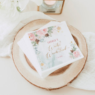 Rosa blütenrosa Winterwunderland Geburtshaus Serviette