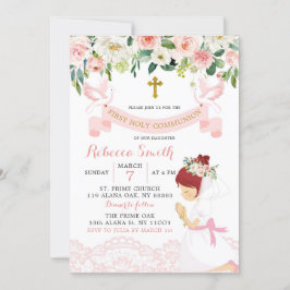 Rosa Blütenrot Rotes Haar Erste Heilige Kommune Einladung