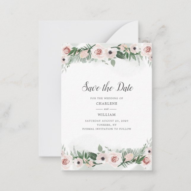 Rosa Blütenrot Trendfarbe Wasserfarbe Save the Dat Mitteilungskarte (Vorderseite)