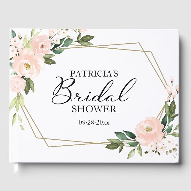 Rosa Blütenröte Geometrisches Brautparty Gästebuch (Vorderseite)