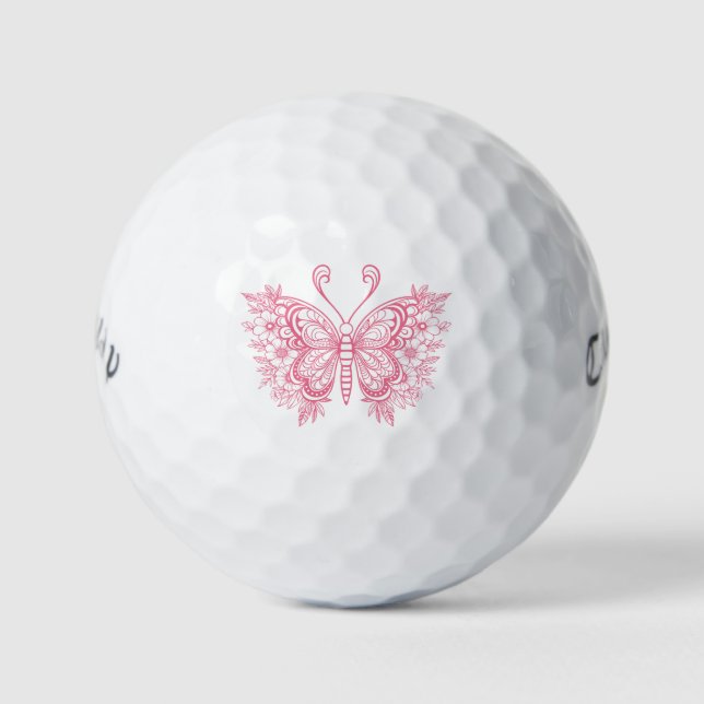 Rosa Blütenschmetterling Golfball (Vorderseite)