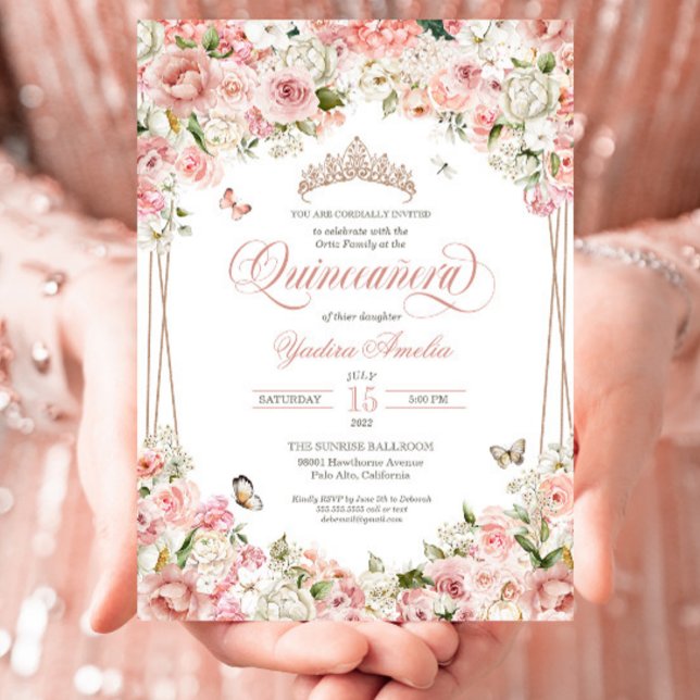 Rosa Blütenschmetterling Quinceanera Einladung (Von Creator hochgeladen)