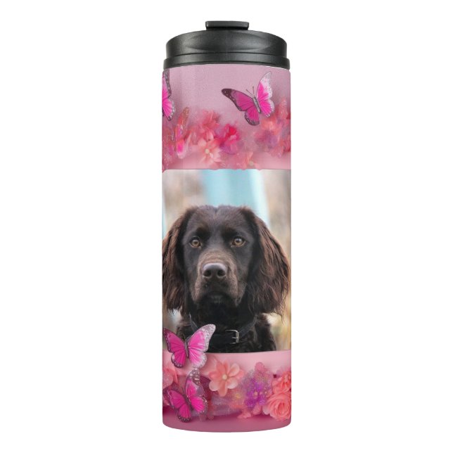 Rosa Blütenschmetterlinge im Foto Thermosbecher (Vorderseite)