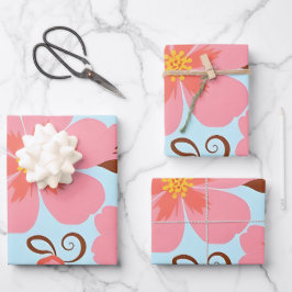 Rosa Blütenstimmung - Pastel Vibes-Retro Blume Geschenkpapier Set