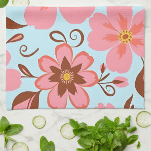 Rosa Blütenstimmung - Pastel Vibes-Retro Blume Geschirrtuch