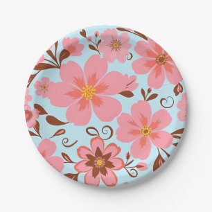 Rosa Blütenstimmung - Pastel Vibes-Retro Blume Pappteller