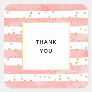 Rosa Blütenstreifen   Imitate Gold Confetti Vielen Quadratischer Aufkleber