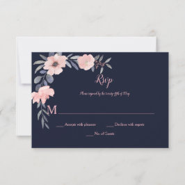 Rosa Blütentropfen - Marine - Hochzeit | RSVP Karte