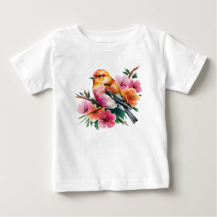 Rosa Blütenvogel Baby T-shirt