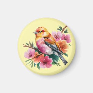 Rosa Blütenvogel Magnet