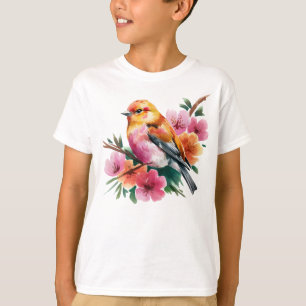 Rosa Blütenvogel T-Shirt