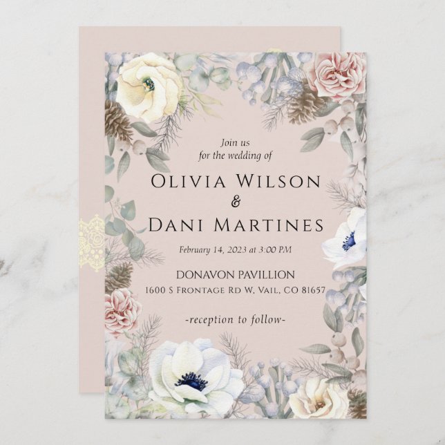 Rosa Blütenweiße Blütennatur Einladung Hochzeit (Vorne/Hinten)