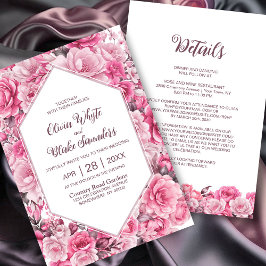 Rosa Blütenzeit in einer Hochzeit Einladung