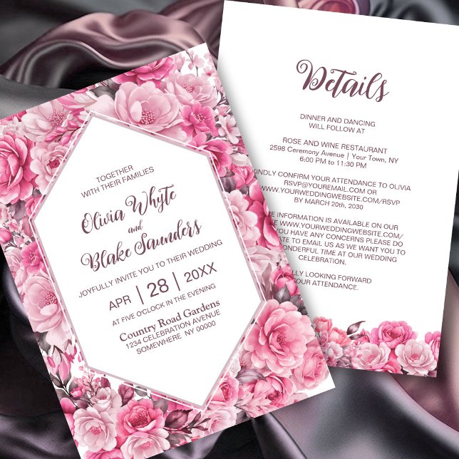 Rosa Blütenzeit in einer Hochzeit Einladung (Von Creator hochgeladen)