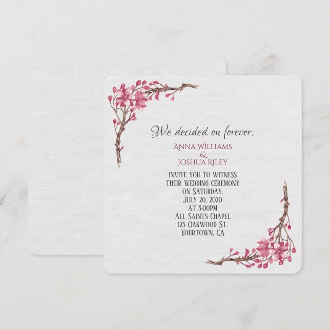 Rosa Blütenzweig auf grau Einladung (Vorne/Hinten)