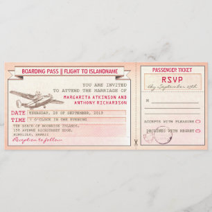 Rosa Boarding Pass Ticket Vintage Hochzeit lädt ei Einladung