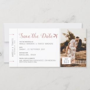 Rosa Boarding Pass Ziel Save the Date
