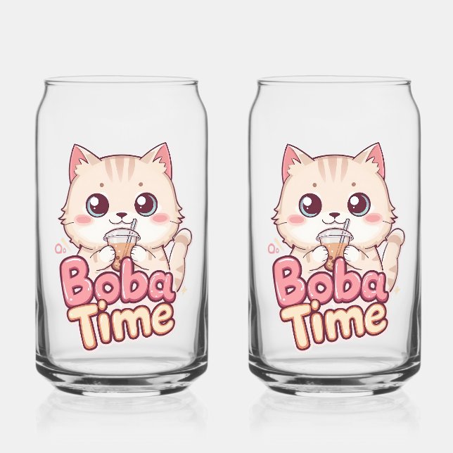 Rosa Boba Tea and Cat Illustration Dosenglas (Vorderseite)