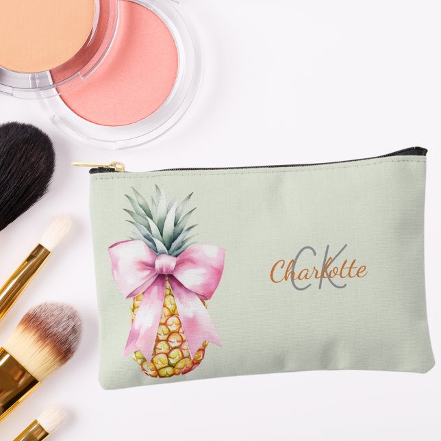Rosa Bogen Ananas tropisches Monogramm Salbei grün Zubehörtasche (Von Creator hochgeladen)