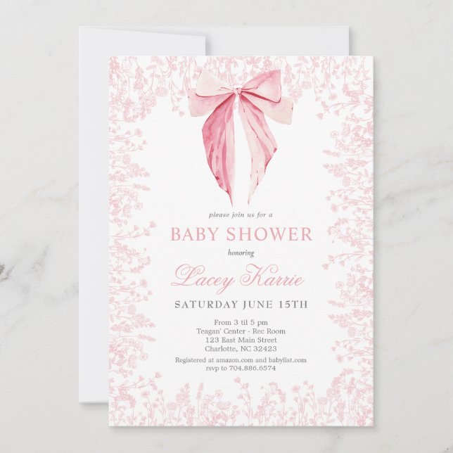 Rosa Bogen Baby Dusche Einladung (Vorderseite)