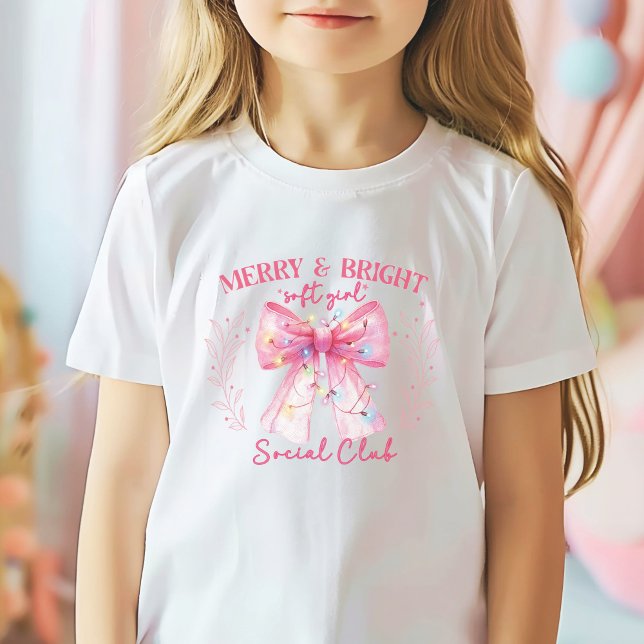 Rosa Bogen Coquette Weihnachten T-Shirt (Girls Christmas shirt Merry and Bright Soft Girl Social Club)