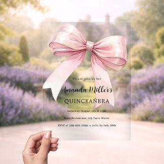 Rosa Bogen elegant Quinceanera Luxus Acryleinladungen