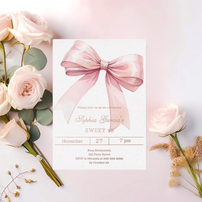 Rosa Bogen elegant Sweet 16 Rose Gold Folieneinladung (Von Creator hochgeladen)