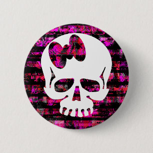 Rosa Bogen-Schädel Button