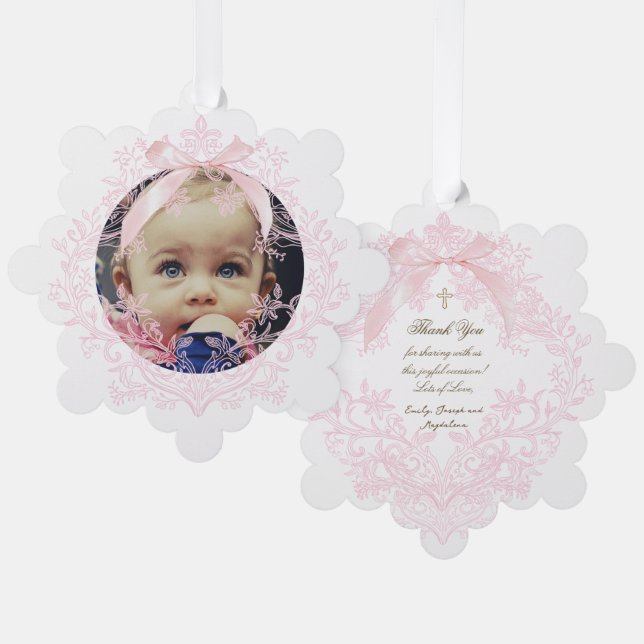 Rosa Bogen Taufe danke Ornament Karte (Vorderseite/Rückseite)