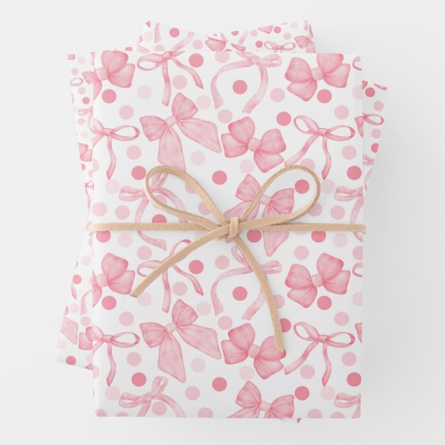 Rosa Bögen und dunkelrosa Punkte Geschenkpapier Set (Beispiel)