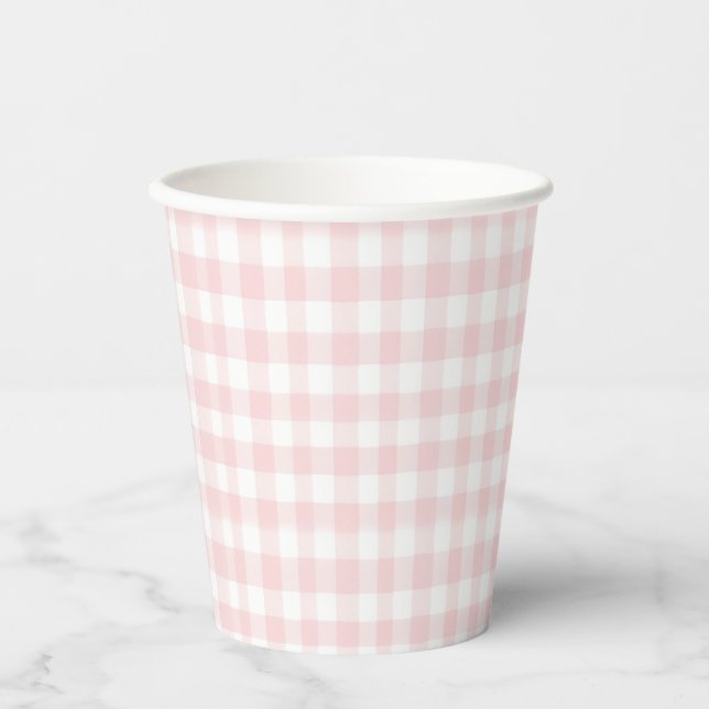 Rosa Bogen und Gingham-Babydusche Pappbecher (Vorderseite)