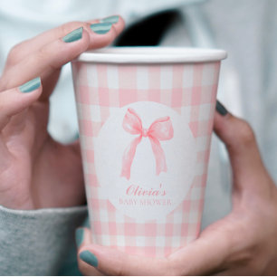 Rosa Bogen und Gingham-Babydusche Pappbecher