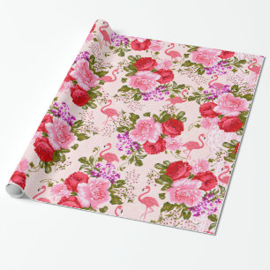 Rosa bohemian Rosen florale tropische Flamingos Geschenkpapier