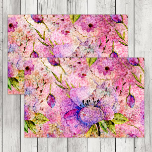 ROSA BOHEMIANISCHES BLUMEN-GRUNGE-DEKUPAGE SEIDENPAPIER