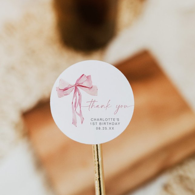 Rosa Bohne Erster Geburtstag Runder Sticker Blush  (Von Creator hochgeladen)