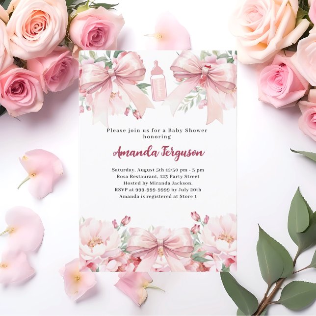 Rosa Bohnen florale Mädchen Flasche Baby Dusche Einladung (Von Creator hochgeladen)