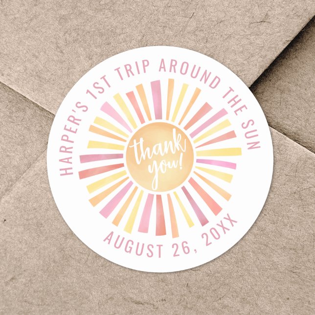 Rosa Boho 1. Reise um die Sonne Runder Aufkleber (Pink Boho 1st Trip Around The Sun Classic Round Sticker )