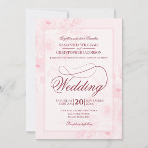 Rosa Boho-Aquarell-Blumen-Font-Hochzeit Einladung
