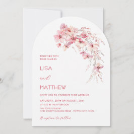 Rosa Boho-Blumen Weiße Kasuelle Hochzeit Einladung