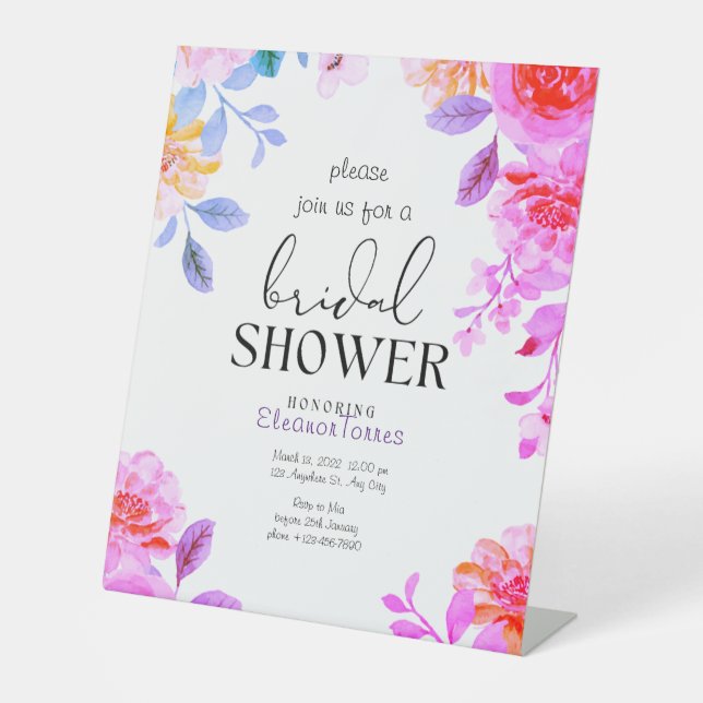 Rosa-boho-Blumendusche Einladung Sockelschild (Vorderseite)