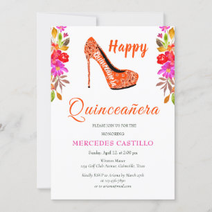 Rosa Boho-Blumenkranz-Einladung zur Quinceañera Einladung