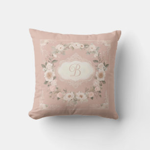 Rosa Boho-Blumenmonogramm Kissen