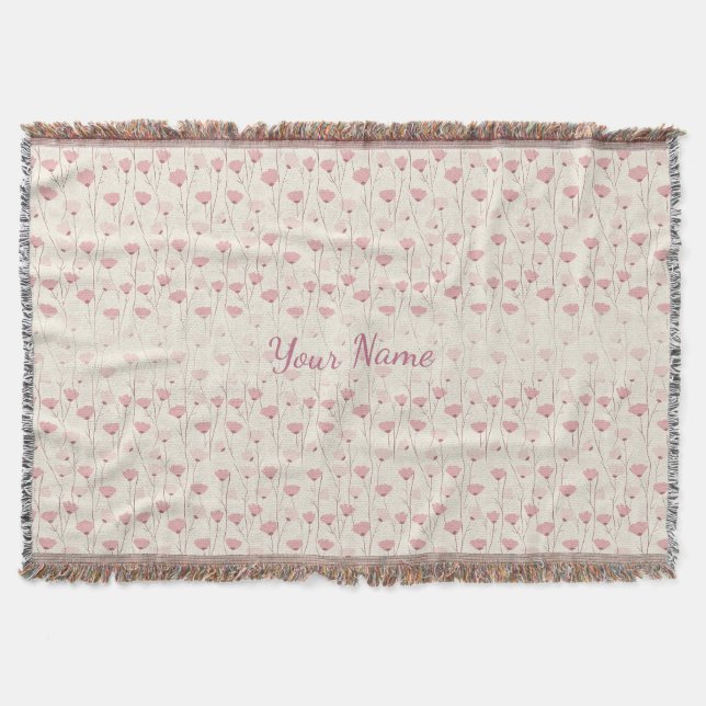 Rosa Boho Blumenmuster personalisiert Decke (Vorderseite)