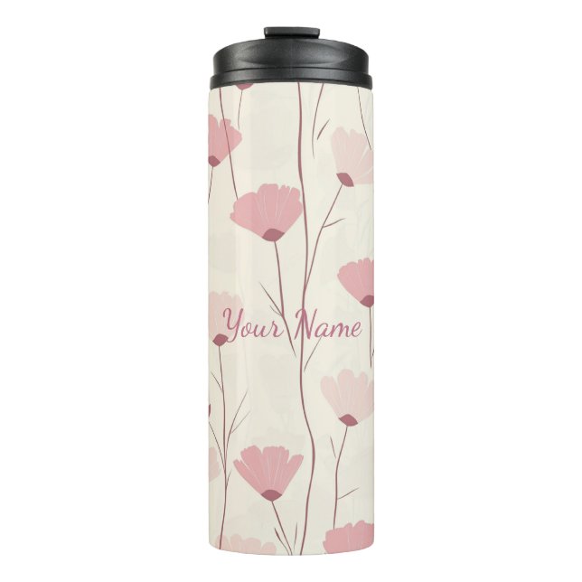 Rosa Boho Blumenmuster personalisiert Thermosbecher (Vorderseite)