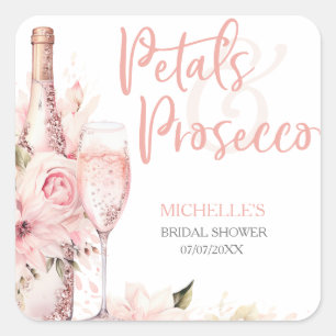 Rosa Boho Blüten und Prosecco Blumen Quadratischer Aufkleber