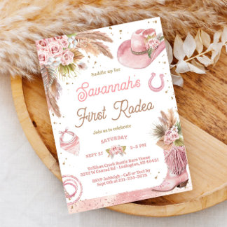 Rosa Boho Erste Rodeo Einladung zum 1. Geburtstag