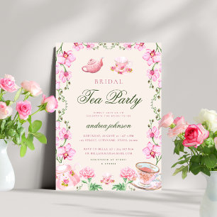 Rosa Boho-Garten Blumen-Teeparty-Brautabschiedspar Einladung