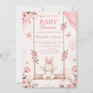 Rosa Boho-Häschen-Baby-Einladung Mädchen Einladung