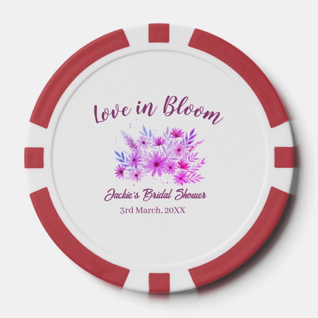 rosa boho Liebe in Blüte Brautparty Name Retro Pokerchips (Vorderseite)